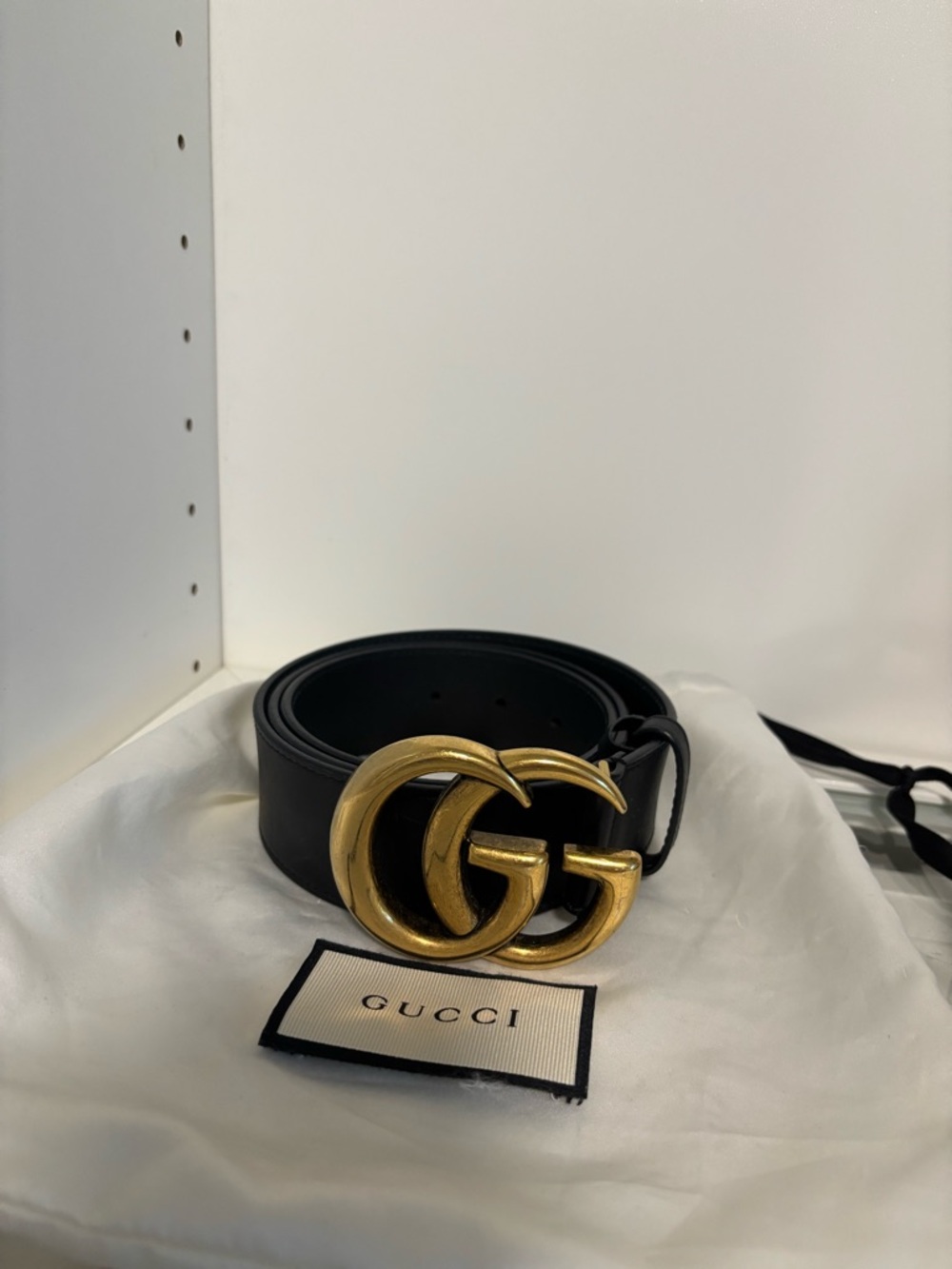 Gucci Black Leather Belt with Gold GG Buckle